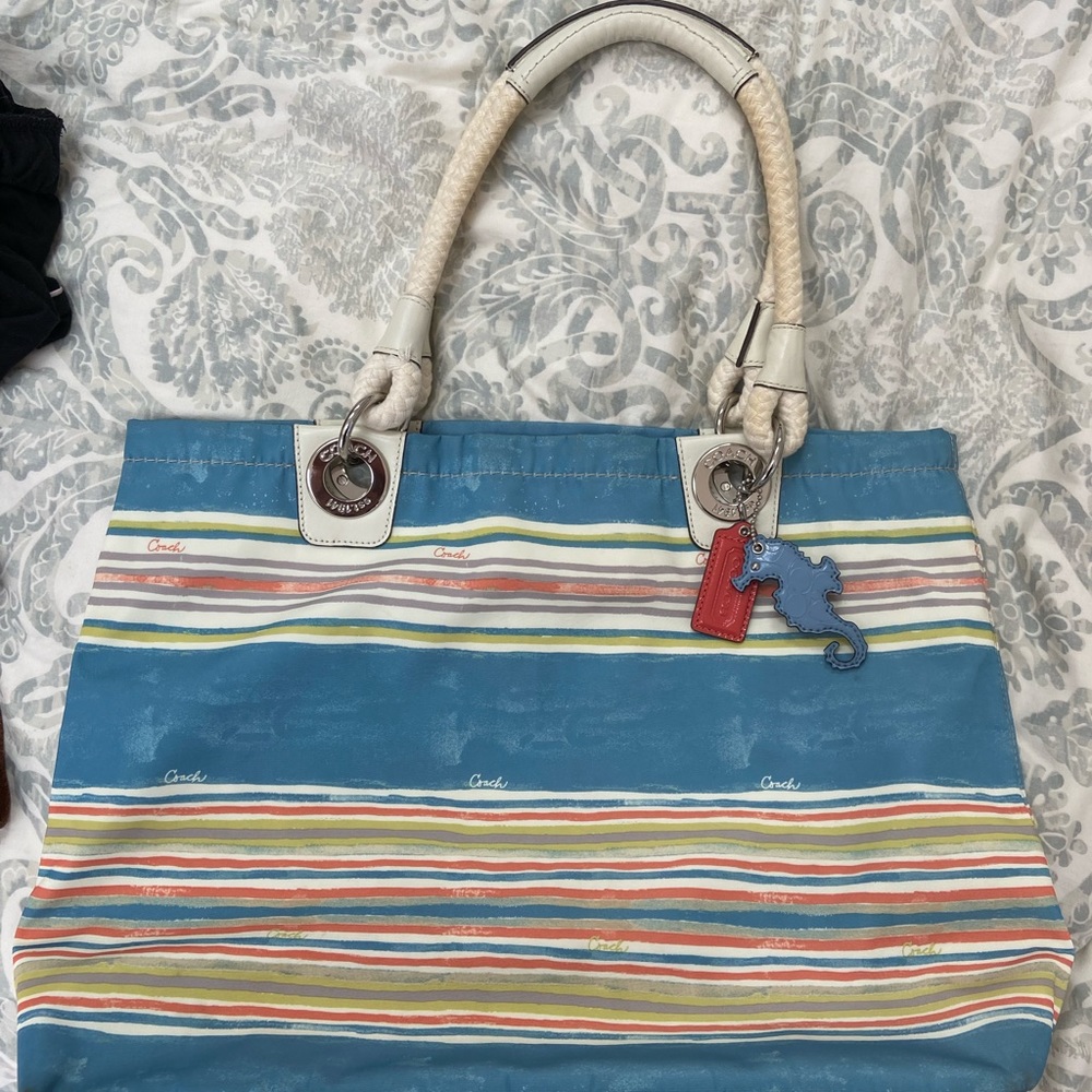 Coach striped beach bag with rope handles